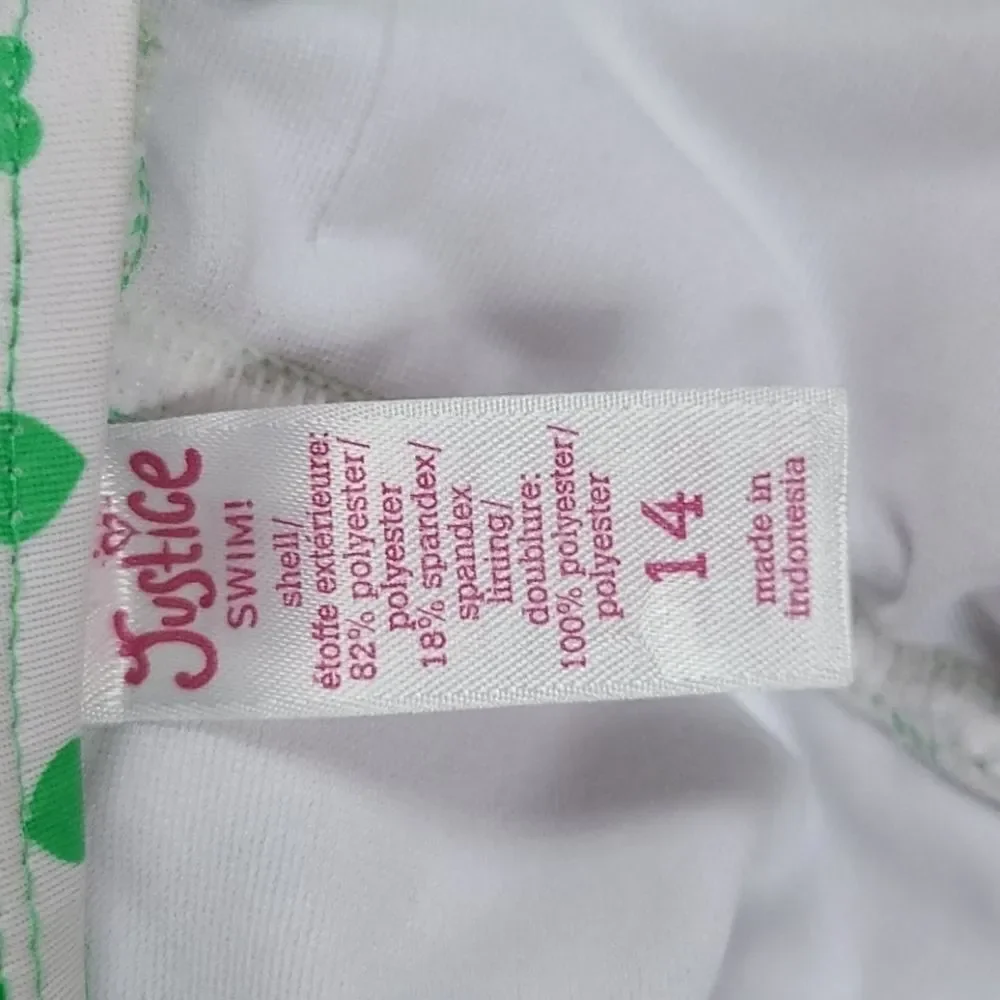 Justice Girls Tankini Top Green Hearts Stripes Ruffle Halter Swim 14 Swimsuit  L
